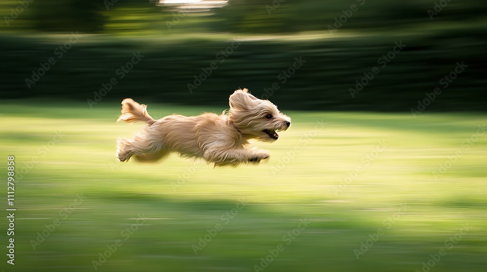 Obraz premium A dog is running in a field of grass