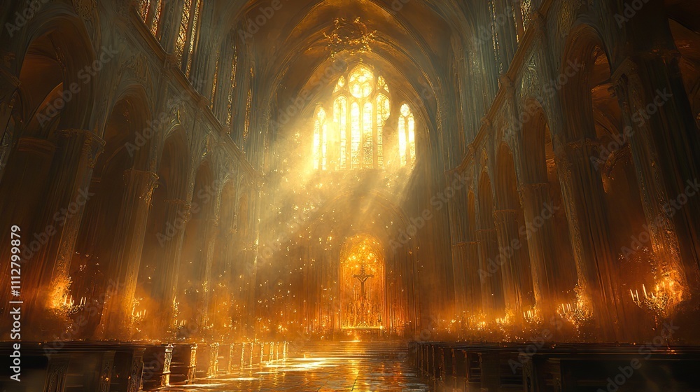 holy place interior of a cathedral filled with golden light digital painting holy place interior of a cathedral filled with golden light digital painting