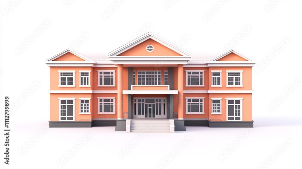 Elegant Peach Two-Story House 3D Render Model Elegant Peach Two-Story House 3D Render Model