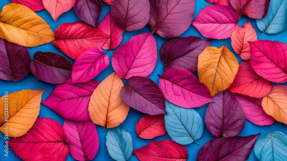 Vibrant colorful autumn leaves arranged on a blue background. Vibrant colorful autumn leaves arranged on a blue background.