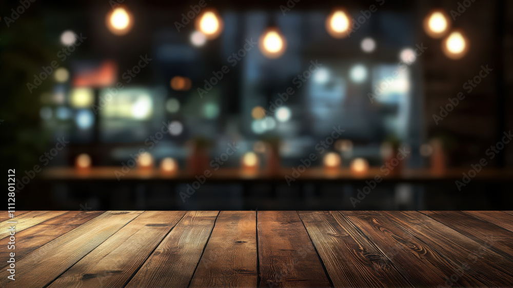 Warm Wooden Table Inviting Guests at a Cozy Restaurant Filled With Glowing Lights Warm Wooden Table Inviting Guests at a Cozy Restaurant Filled With Glowing Lights
