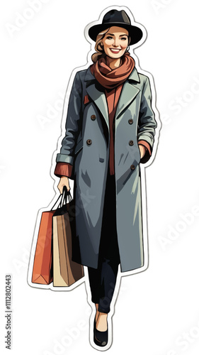 woman with shopping bags sticker vector