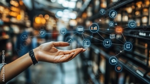 Social Media Trends. IIoT Smart factory Fintech as a service Internet of behaviors Digital transformation Aiot Glean ai Proptech Nuvocargo Vergesense Businesswoman hand holding marketing icons networ