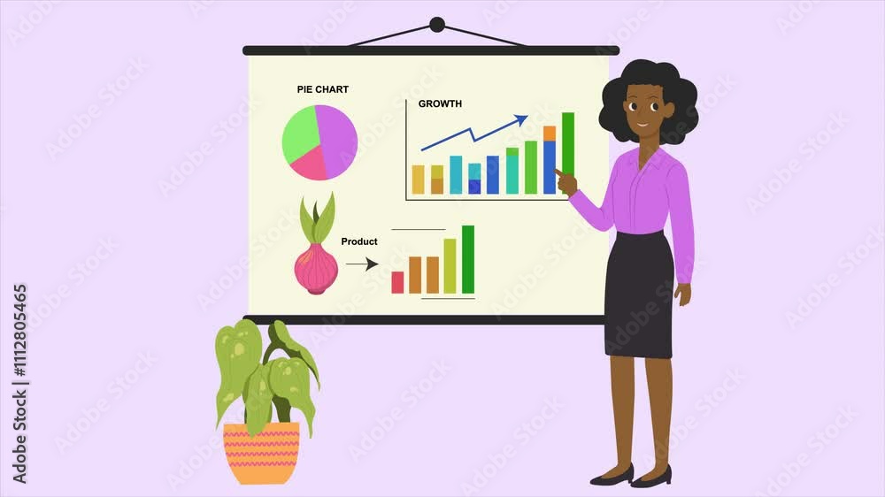 business woman with chart on presentation screen business woman with chart on presentation screen