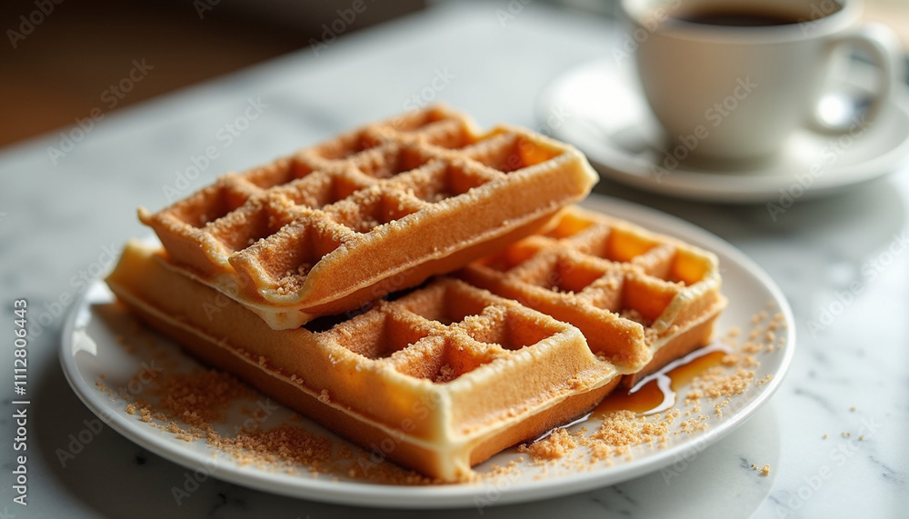 Golden Waffles with Coffee in Cozy Morning Light Golden Waffles with Coffee in Cozy Morning Light