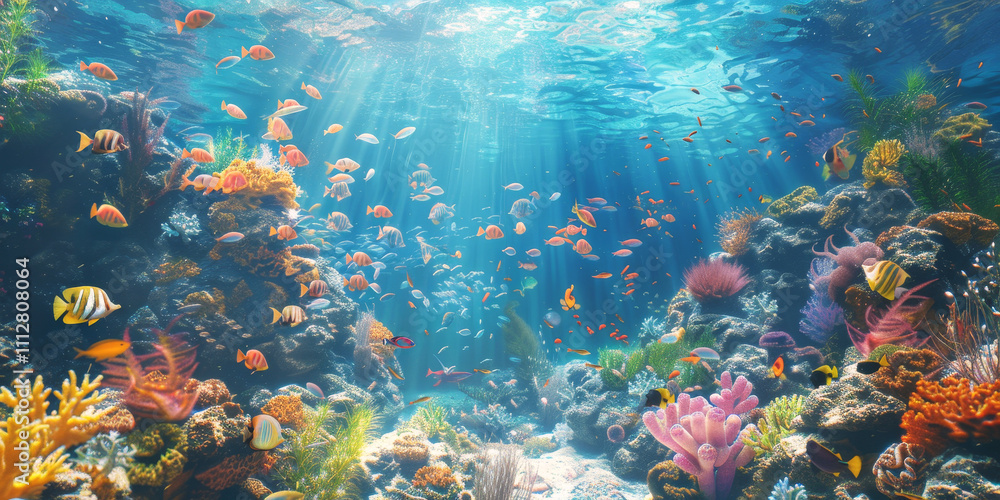 Naklejka premium underwater world corals fish Generative AI