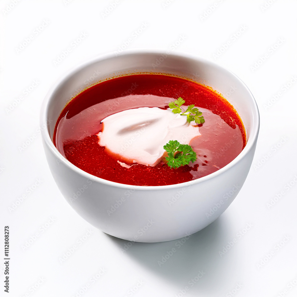 Borscht soup in white bowl on white background Borscht soup in white bowl on white background