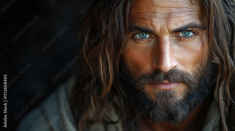 jesus christ portrait of a bearded man with long hair and beard on a dark background jesus christ portrait of a bearded man with long hair and beard on a dark background