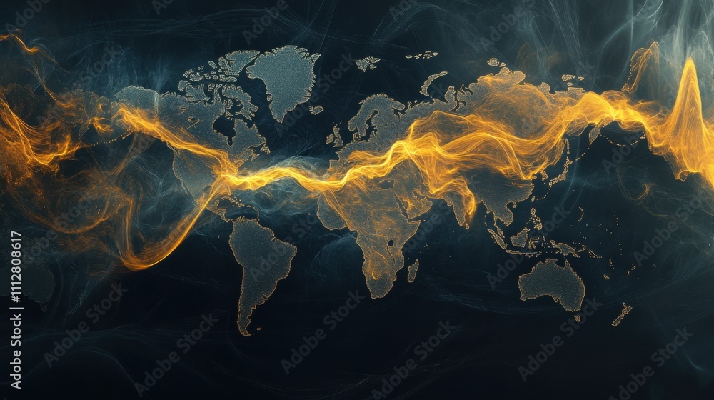 Fototapeta premium Abstract World Map with Golden Wave Effect