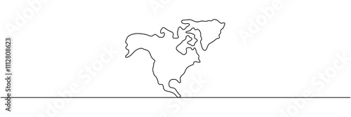 Continuous line drawing North America. World map continent line symbol. Vector illustration isolated on white.