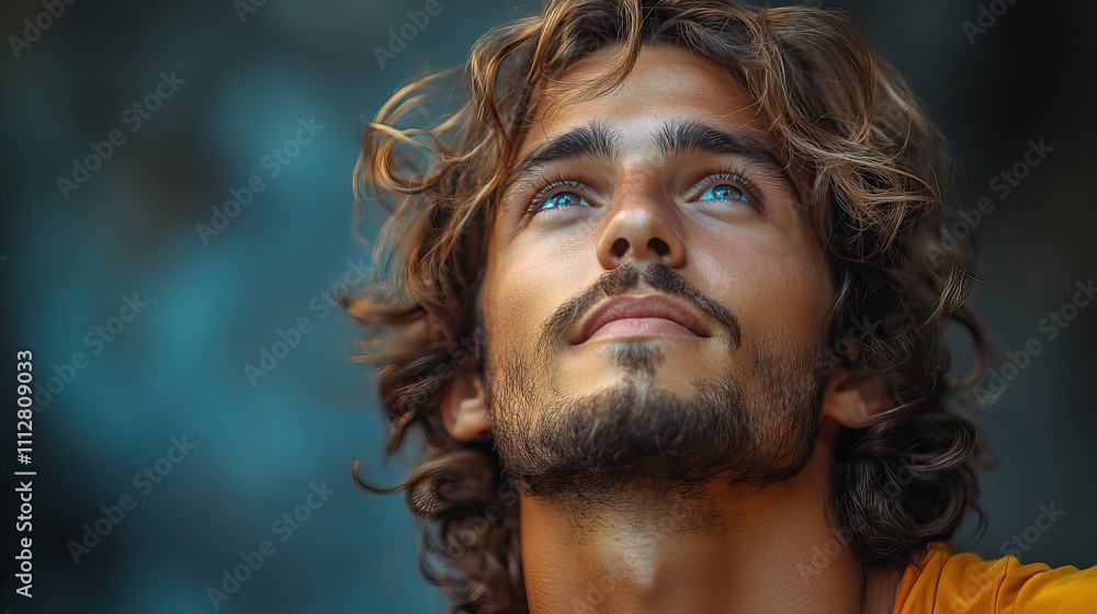 jesus christ portrait of a handsome young man with long curly hair looking up jesus christ portrait of a handsome young man with long curly hair looking up