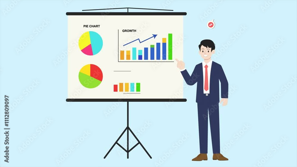 business person with graph on screen business person with graph on screen