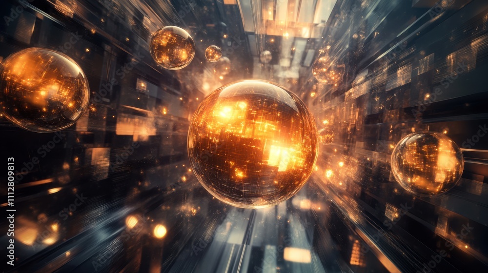 Futuristic Visualization of Glowing Spheres in Space Futuristic Visualization of Glowing Spheres in Space