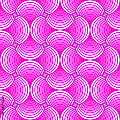 Seamless pattern with pink gradient blended rounds, petal shape. Ornate background. Tile design