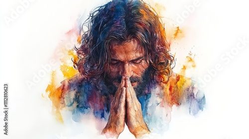 jesus in prayer christ in humble prayer rendered in gentle watercolor tones