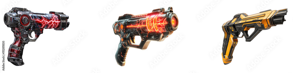 Electroshock weapon tool isolated on transparent background, Set of Electroshock weapon tool isolated on transparent background, Set of