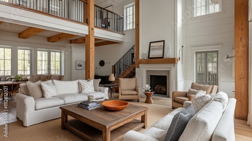 Wallpaper Mural Spacious Farmhouse Living Room with High Ceilings and Exposed Beams Stunning Interior Design Torontodigital.ca