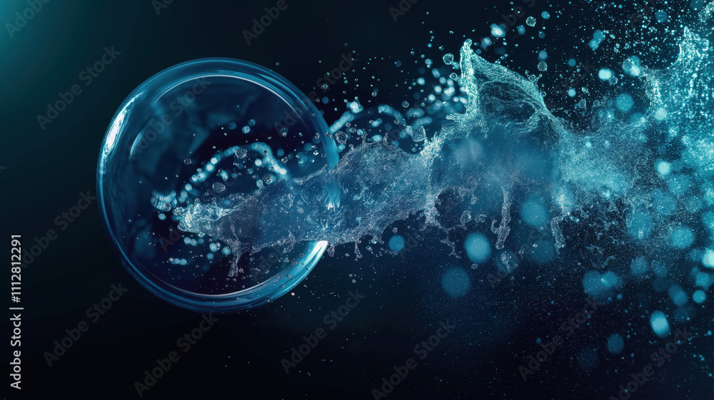 Obraz premium Exploding bubble burst underwater scene liquid dynamics dark background conceptual art