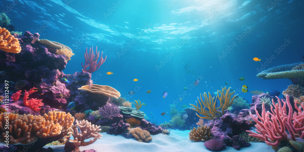 Naklejka premium underwater world corals fish Generative AI