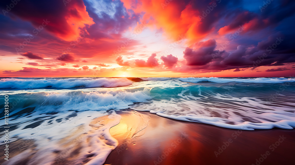 Fototapeta premium Realistic Natural Sunset Over the Ocean AI Image with Transparent Background