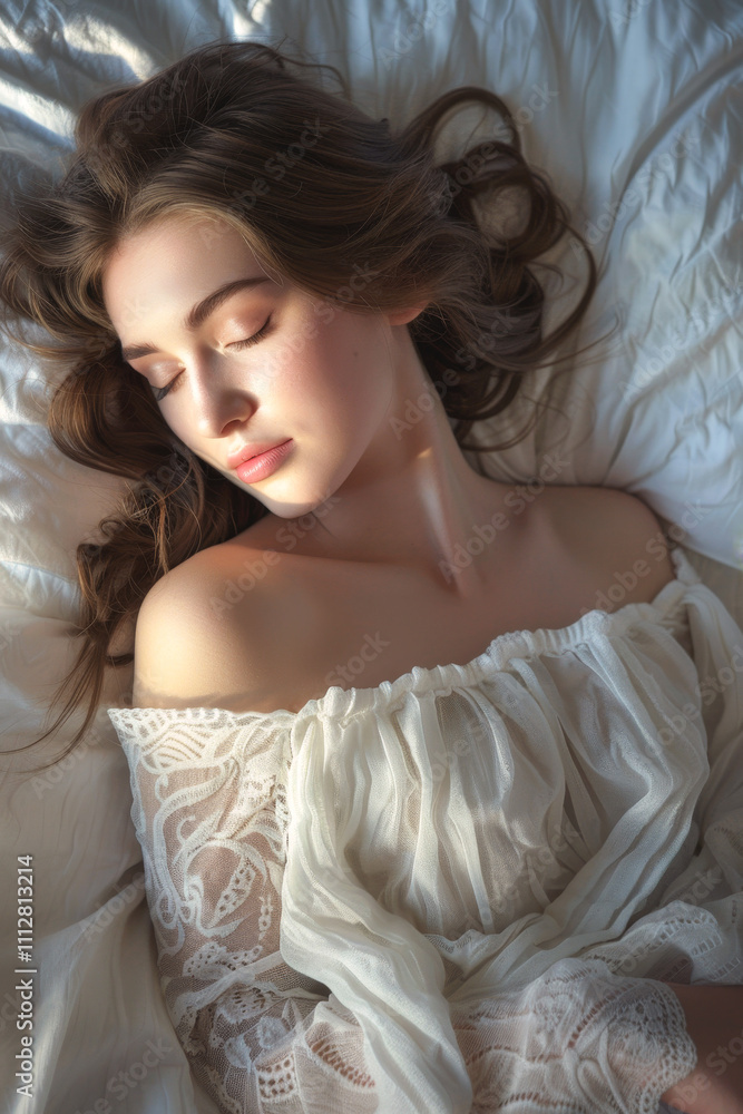 young woman sleeping in bed Generative AI young woman sleeping in bed Generative AI