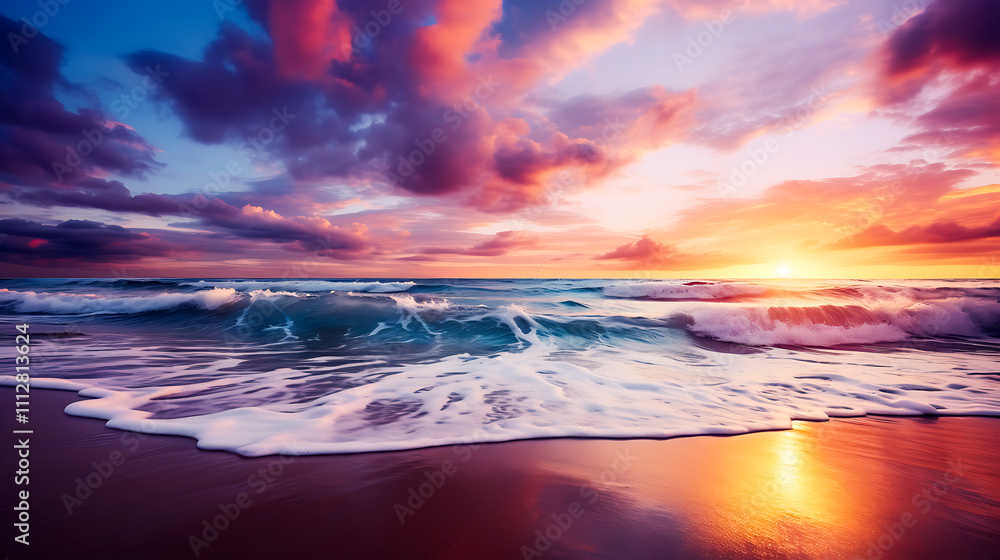 Fototapeta premium Realistic Natural Sunset Over the Ocean AI Image with Transparent Background