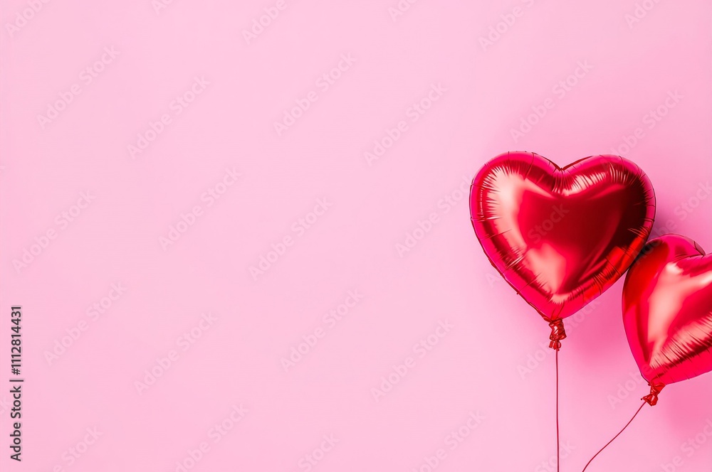 Pink and red heart shaped balloons on light pink background, romantic composition for Valentine's Day and holiday of love, wedding, background Pink and red heart shaped balloons on light pink background, romantic composition for Valentine's Day and holiday of love, wedding, background