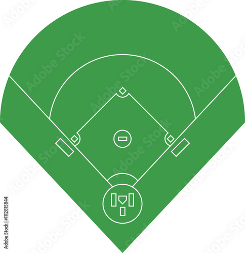 Baseball diamond Size and Dimension Vector Drawing Illustration. Baseball field markings. Baseball home plate diagram. Black outline scheme on white background