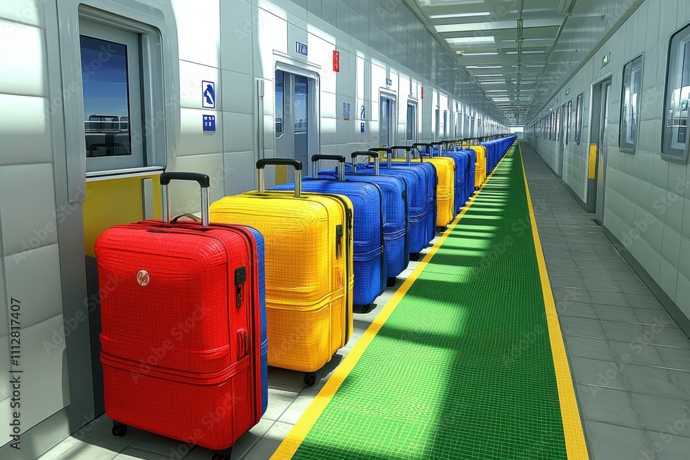 Safety protocol Illustration of passengers quickly leaving luggage behind in cabin with bold lines Safety protocol Illustration of passengers quickly leaving luggage behind in cabin with bold lines