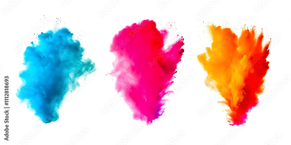 Set of collection of color powder explosion isolated on white background.AI GENERATED Set of collection of color powder explosion isolated on white background.AI GENERATED