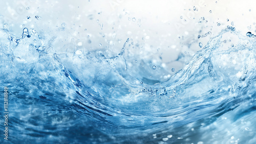 Water splashes and drops isolated on transparent background. Abstract background with blue water wave