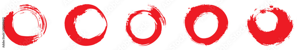 Set of red brush stroke circles Set of red brush stroke circles