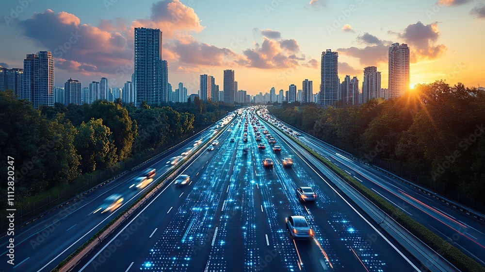 Fototapeta premium modern urban innovation datadriven services optimizing sustainability in transportation energy and waste concept urban innovation data driven services sustainability transportation energy wast