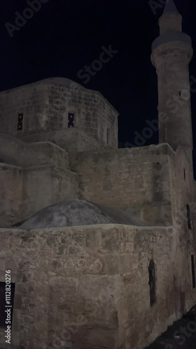 mosque, evening, city, lightsб castle, ancient, tower, medieval, building, wall, photo