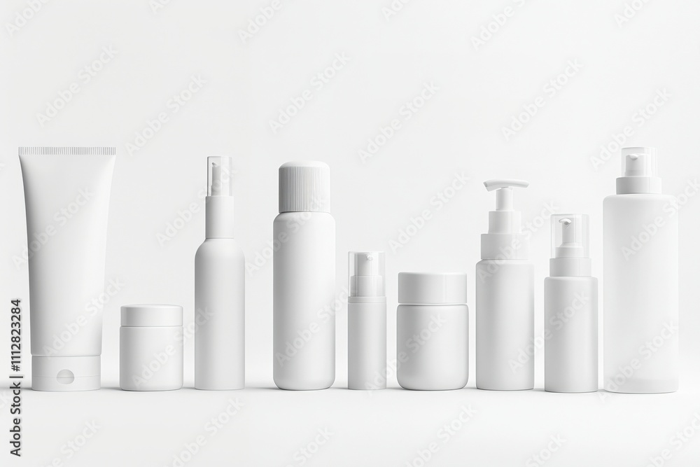 Lotion, cream, toner, serum, White blank tube and small cosmetic container mockup on clean white background, ads, banners, plastic, glass, 10-step skincare routine, products, copy space, branding Lotion, cream, toner, serum, White blank tube and small cosmetic container mockup on clean white background, ads, banners, plastic, glass, 10-step skincare routine, products, copy space, branding