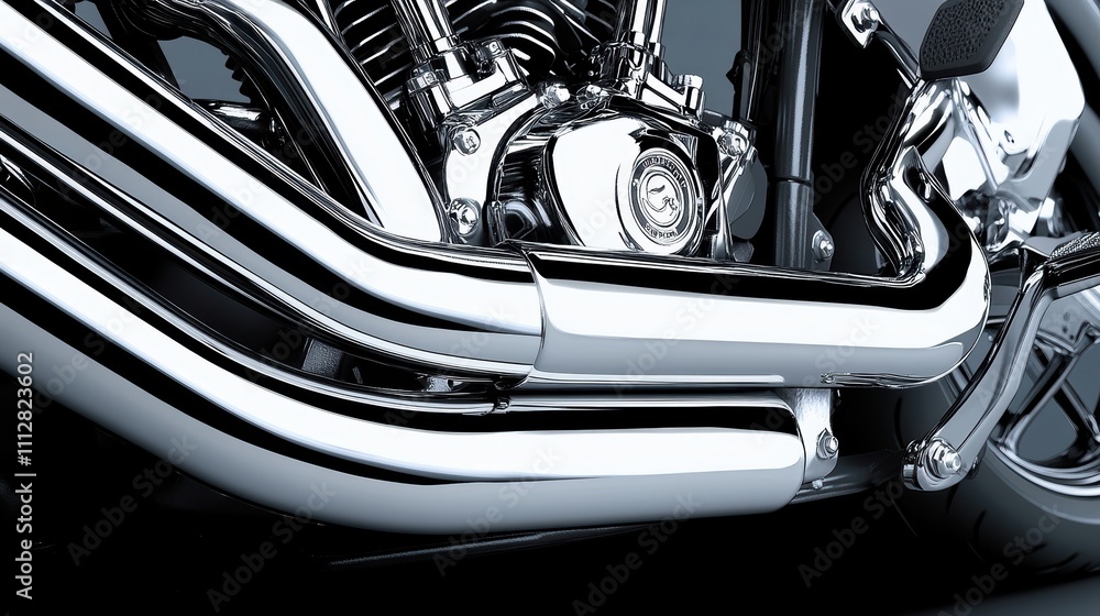 Chrome motorcycle exhaust pipes close-up. Chrome motorcycle exhaust pipes close-up.