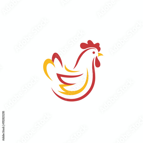 Stylized chicken logo with bold yellow and red colors photo