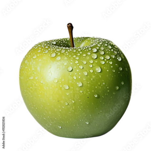 green apple with water drops no background