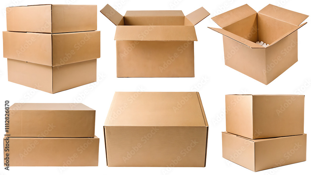 set of cardboard boxes on white background.AI GENERATED set of cardboard boxes on white background.AI GENERATED