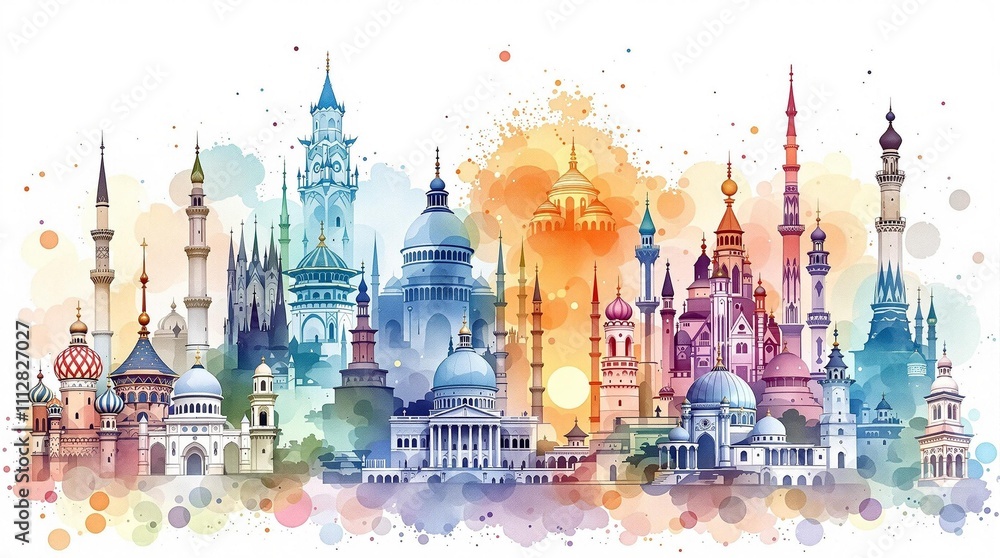 Obraz premium Watercolor building vibes