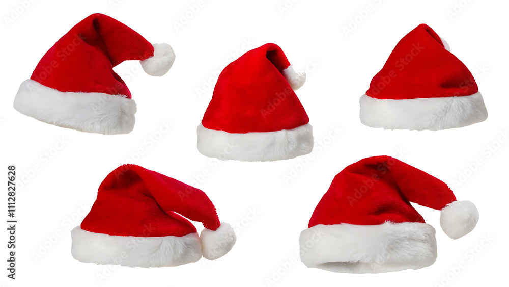 set of christmas santa claus hats pointed caps isolated white background.AI GENERATED set of christmas santa claus hats pointed caps isolated white background.AI GENERATED