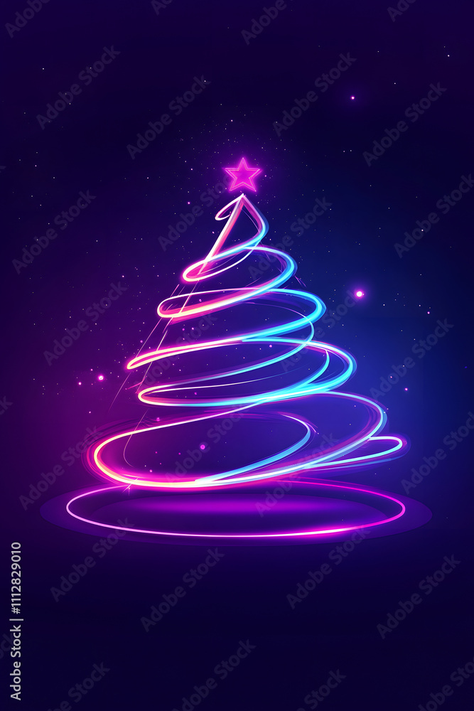 Colorful neon Christmas tree on dark background. Colorful neon Christmas tree on dark background.