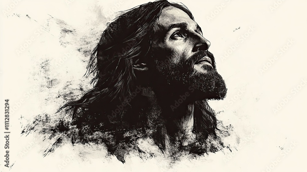 portrait of jesus christ on white background black and white illustration portrait of jesus christ on white background black and white illustration