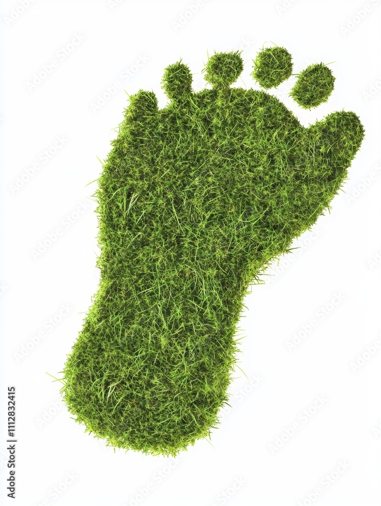 Eco-friendly footprint made of moss and grass symbolizing sustainability and environmental awareness, with a detailed and recognizable shape including all five toes. Eco-friendly footprint made of moss and grass symbolizing sustainability and environmental awareness, with a detailed and recognizable shape including all five toes.