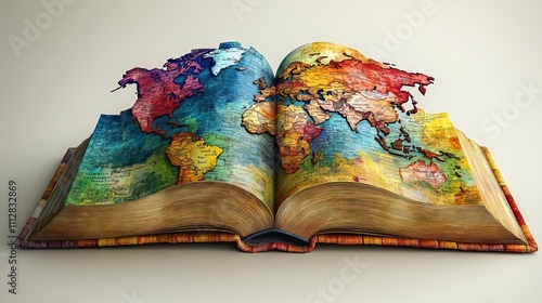 religious global mission spreading the word of an open bible or book with a colorful map of the world