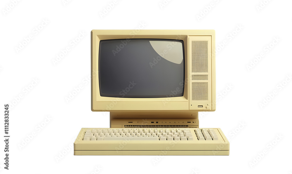 Retro 1990s style beige desktop PC computer and monitor screen and keyboard. 3D illustration. Retro 1990s style beige desktop PC computer and monitor screen and keyboard. 3D illustration.