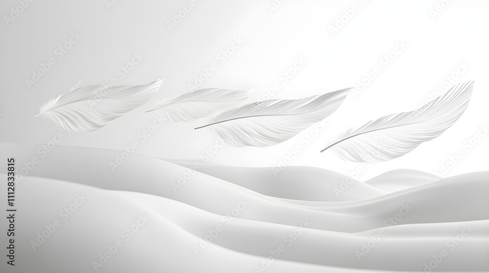 Obraz premium Ethereal Grace: White Feathers in Tranquil Descent on a Pristine Canvas