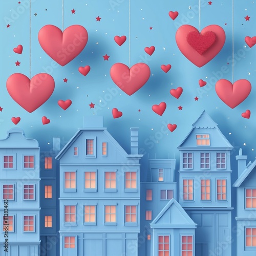 valentine day card with houses