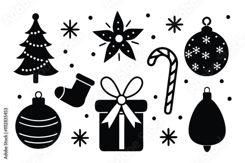 Christmas elements set icons design. Christmas vector icons collection on white.
