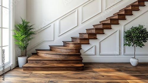 side view of inner stairs with a two tone wood texture white and dark laminated wood and no railing isolated ladder drawing icon design on a white backdro